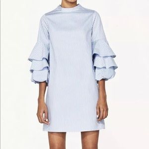 Zara basic striped ruffled sleeve dress women's XS
